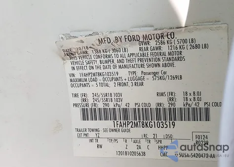 2019 Ford Police Interceptor z USA, uszkodzony, nr VIN 1FAHP2MT8KG103519